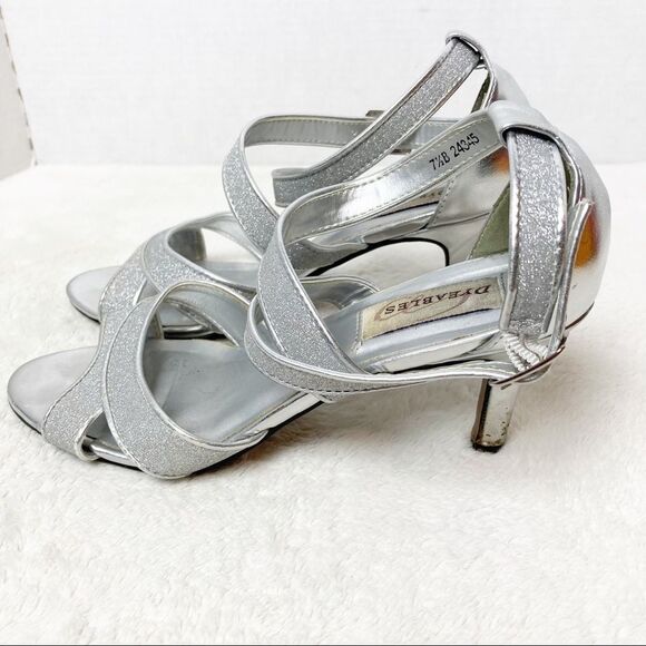 Dyeables Amber Silver Glitter Sandals Heels Sz 7.5B - Picture 6 of 9